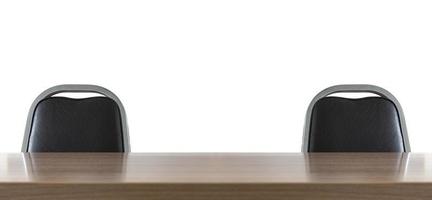 Close up two chairs and wooden table isolated on white background. with clipping path photo