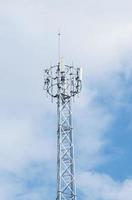 Telecommunication tower with blue sky background photo