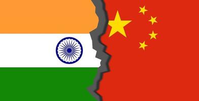 India vs China, Flags of India and China, India China in world war crisis concept photo