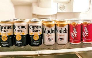 Puerto Escondido Oaxaca Mexico 2022 Beer cans in the refrigerator in Puerto Escondido Mexico. photo