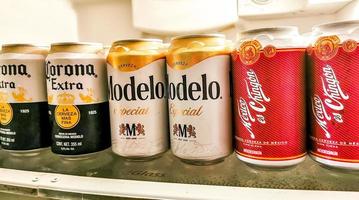 Puerto Escondido Oaxaca Mexico 2022 Beer cans in the refrigerator in Puerto Escondido Mexico. photo