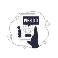 ilustración de vector de internet web 3.0 con un teléfono en la mano