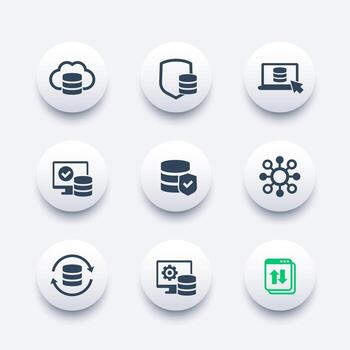 database, data storage and security icons set vector