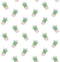 Vector seamless pattern of doodle potted aloe vera