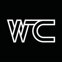 monograma del logotipo de wc con espacio negativo de estilo de línea vector