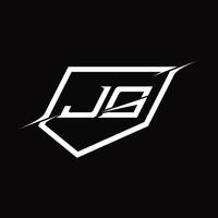 JG Logo monogram letter with shield and slice style design vector
