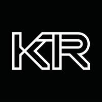monograma del logotipo de kr con espacio negativo de estilo de línea vector