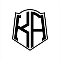 KA Logo monogram with shield shape outline design template vector