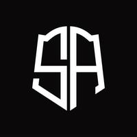 SA Logo monogram with shield shape ribbon design template vector
