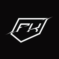letra del monograma del logotipo fk con diseño de escudo y corte vector