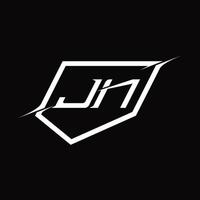 letra del monograma del logotipo jn con diseño de escudo y estilo de corte vector