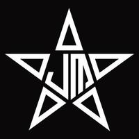 Monograma del logotipo jm con plantilla de diseño en forma de estrella vector