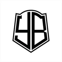 YB Logo monogram with shield shape outline design template vector