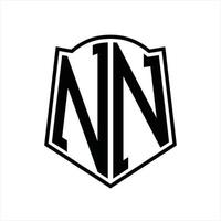 NN Logo monogram with shield shape outline design template vector