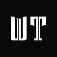 monograma de logotipo wt con plantilla de diseño de corte medio vector