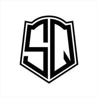 SQ Logo monogram with shield shape outline design template vector