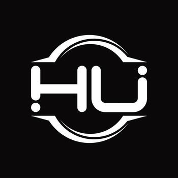 HU Logo monogram with circle rounded slice shape design template vector