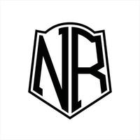 NR Logo monogram with shield shape outline design template vector