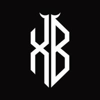 XB Logo monogram with horn shape isolated black and white design template vector