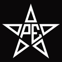 monograma del logotipo pe con plantilla de diseño en forma de estrella vector
