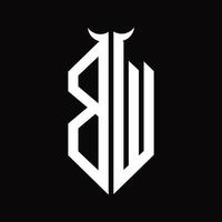 monograma del logotipo de bw con plantilla de diseño en blanco y negro aislada en forma de cuerno vector