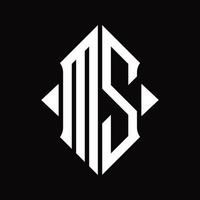 monograma del logotipo ms con plantilla de diseño aislado en forma de escudo vector
