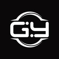monograma del logotipo gy con plantilla de diseño de forma de corte redondeado circular vector