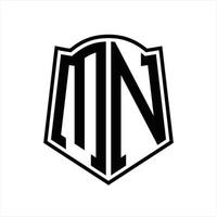 MN Logo monogram with shield shape outline design template vector