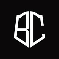 monograma del logotipo de bc con plantilla de diseño de cinta en forma de escudo vector