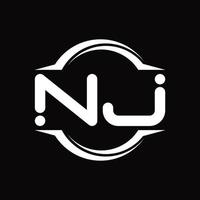 monograma del logotipo de nj con plantilla de diseño de forma de corte redondeado circular vector