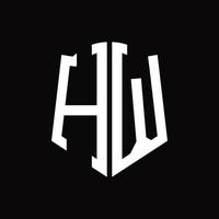monograma del logotipo hw con plantilla de diseño de cinta en forma de escudo vector