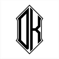 Monograma del logotipo dk con forma de escudo y plantilla de diseño de esquema icono vectorial abstracto vector