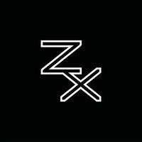 monograma del logotipo zx con plantilla de diseño de estilo de línea vector