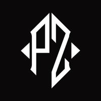 monograma del logotipo pz con plantilla de diseño aislado en forma de escudo vector