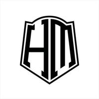 monograma del logotipo de hm con plantilla de diseño de esquema de forma de escudo vector