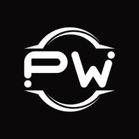 PW Logo monogram with circle rounded slice shape design template vector