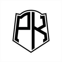PK Logo monogram with shield shape outline design template vector
