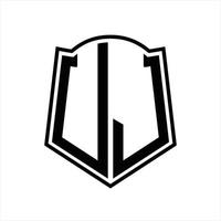 monograma del logotipo de uj con plantilla de diseño de esquema de forma de escudo vector