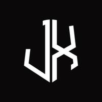 monograma del logotipo jx con plantilla de diseño de cinta en forma de escudo vector
