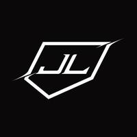letra del monograma del logotipo jl con diseño de escudo y estilo de corte vector
