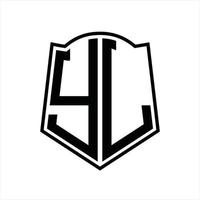 monograma de logotipo yl con plantilla de diseño de esquema de forma de escudo vector