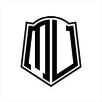 MU Logo monogram with shield shape outline design template vector