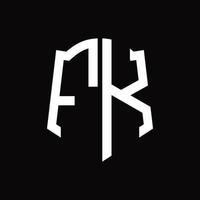 monograma del logotipo fk con plantilla de diseño de cinta en forma de escudo vector