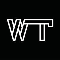 monograma del logotipo de wt con espacio negativo de estilo de línea vector