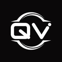 monograma del logotipo qv con plantilla de diseño de forma de corte redondeado circular vector