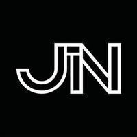 monograma del logotipo jn con espacio negativo de estilo de línea vector