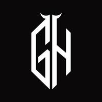 GH Logo monogram with horn shape isolated black and white design template vector