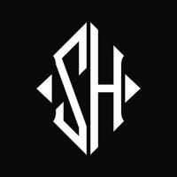 ZH Logo monogram with shield shape isolated design template vector