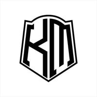 KM Logo monogram with shield shape outline design template vector