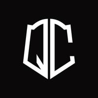 QC Logo monogram with shield shape ribbon design template vector